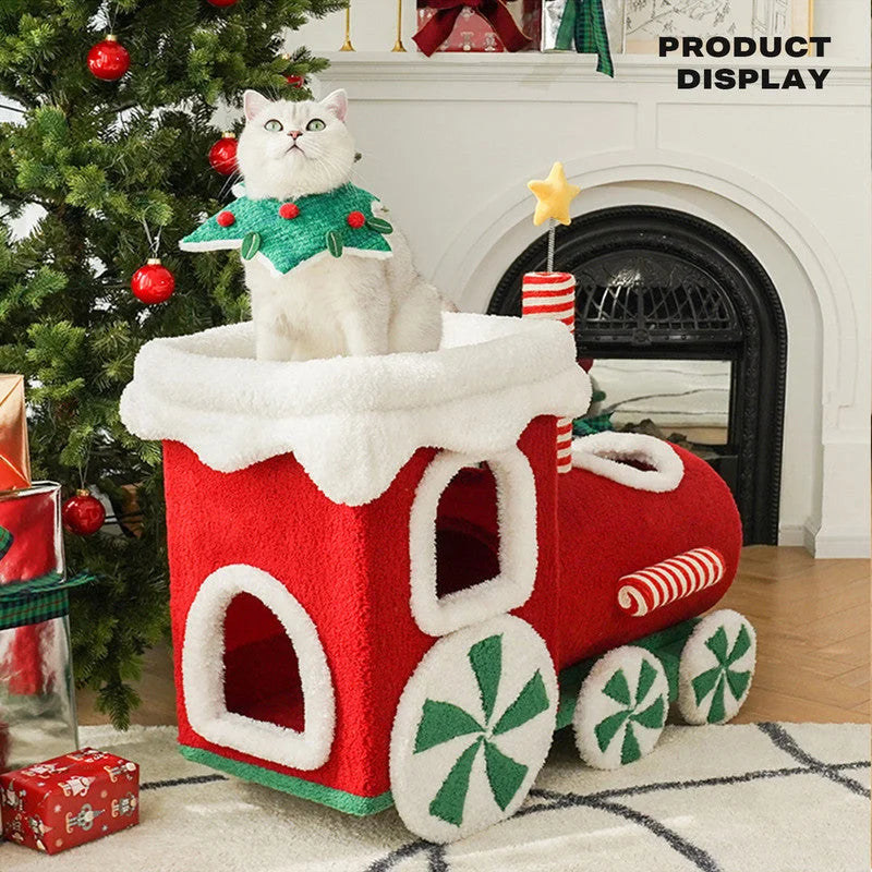 Cat Tree Christmas Gift Train Integrated Nest Toy