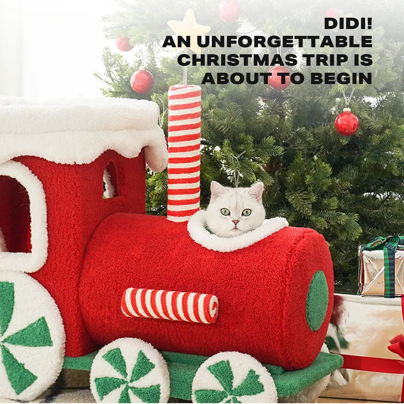 Cat Tree Christmas Gift Train Integrated Nest Toy