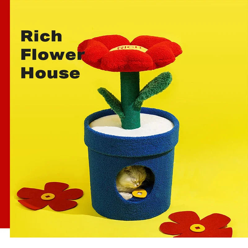 Cat Tree Rich Flower Scratcher Pole Tower Hideaway Cat Bed