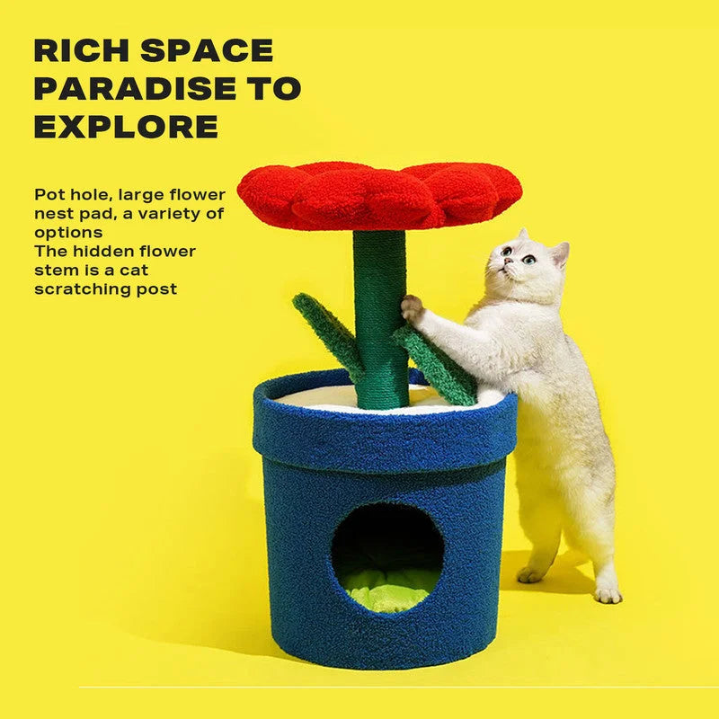 Cat Tree Rich Flower Scratcher Pole Tower Hideaway Cat Bed