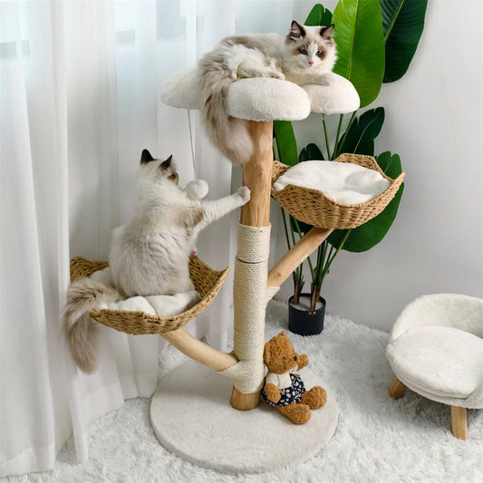 Cat Tree Scratcher Plush Sisal Willow Wood w Basket Cushion