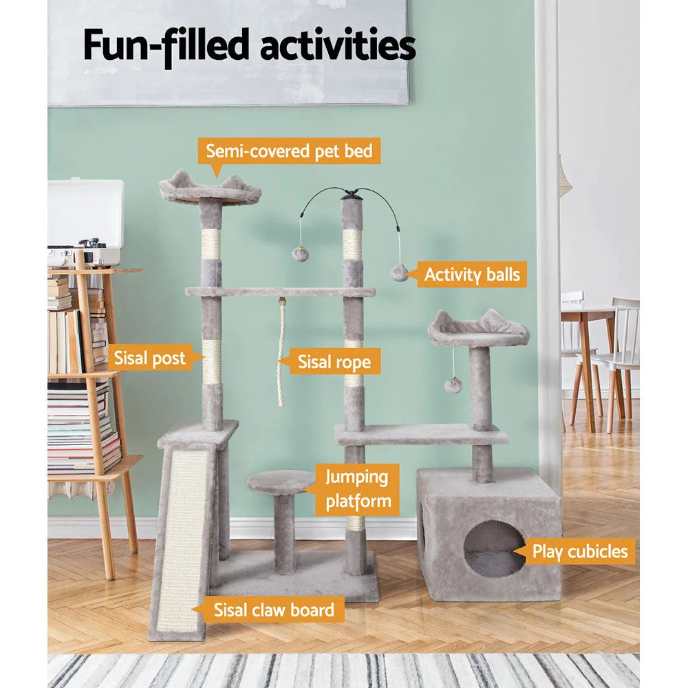 Cat Tree Scratching Post Scratcher Tower Condo House - Grey