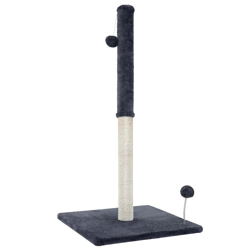 Grey 105cm cat tree with soft perch platforms and rope posts