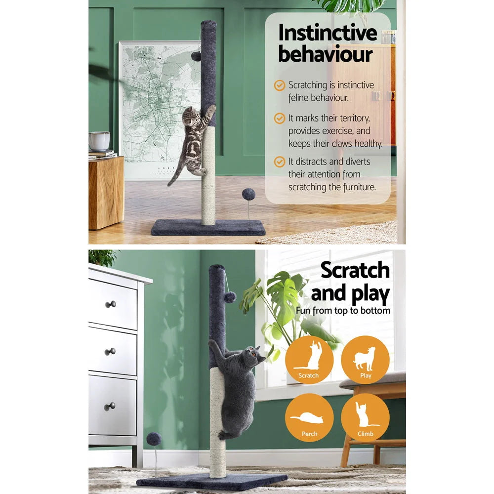 Grey 105cm cat tree with wooden tower shelves and scratching poles