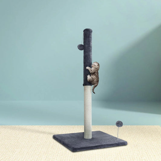 Grey 105cm cat tree with cat house cubby and upper lookout perch