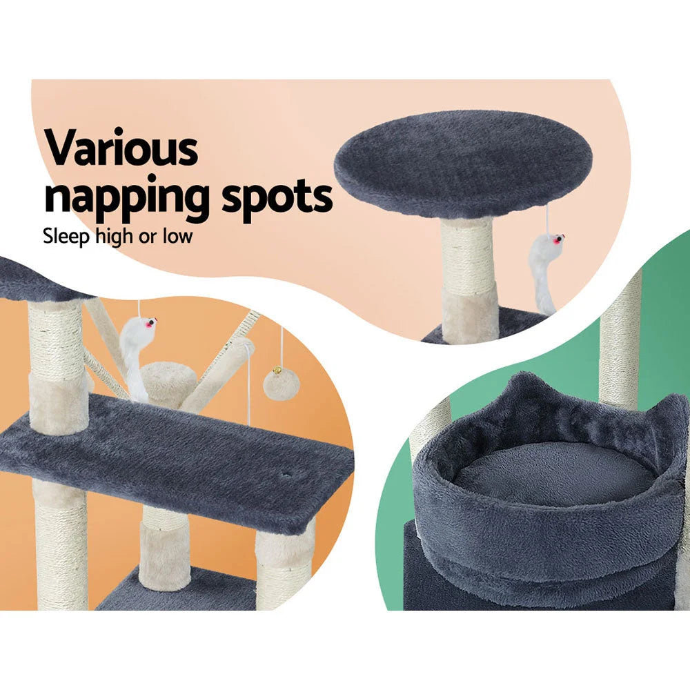 110cm cat tree with storage context and item proportions