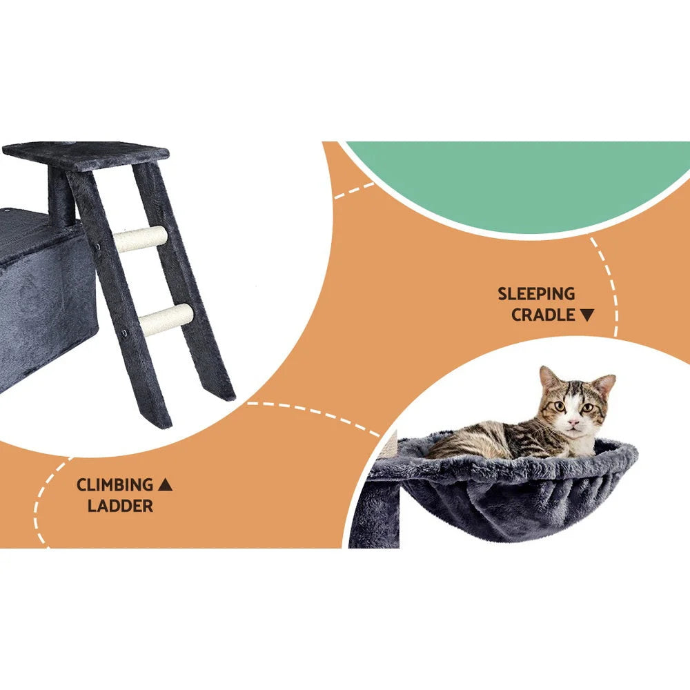 Cat Tree Tower Scratching Post Scratcher 138cm Condo House Grey