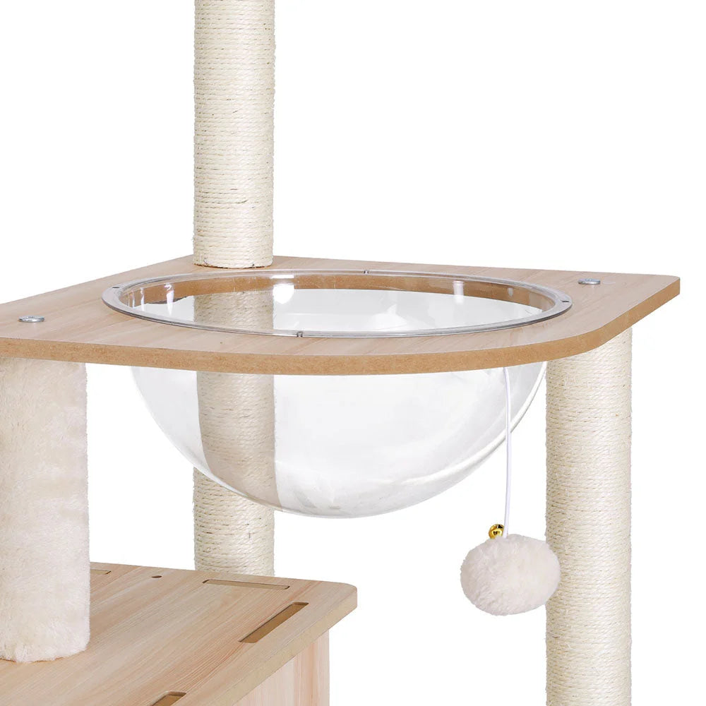 Wood 142cm cat tree with soft perch platforms and rope posts