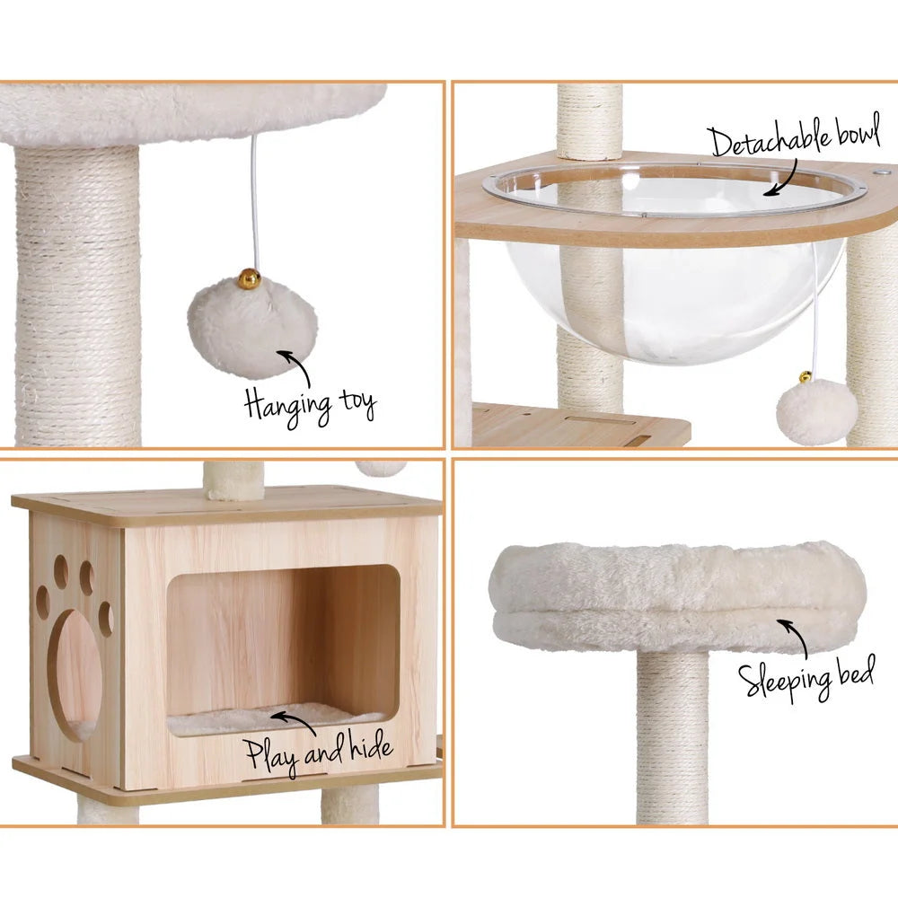 Cat Tree Tower Scratching Post Scratcher 142cm Wood Bed