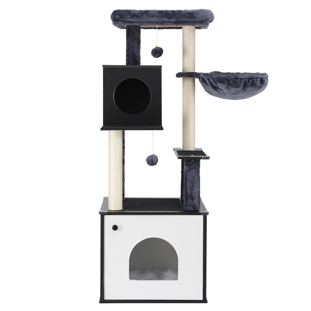 Cat Tree Tower Scratching Post Scratcher 144cm Wood Bed