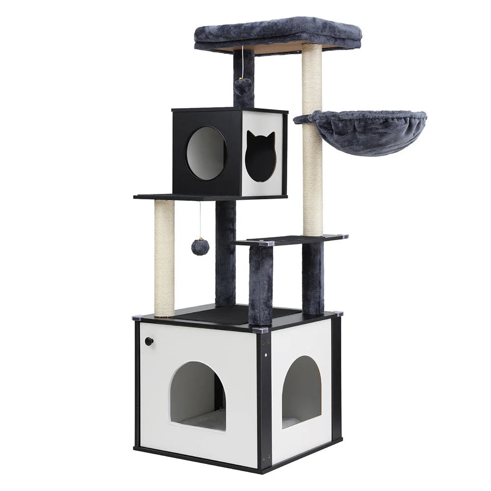 Cat Tree Tower Scratching Post Scratcher 144cm Wood Bed