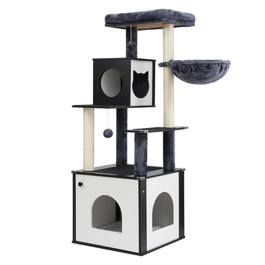 Cat Tree Tower Scratching Post Scratcher 144cm Wood Bed