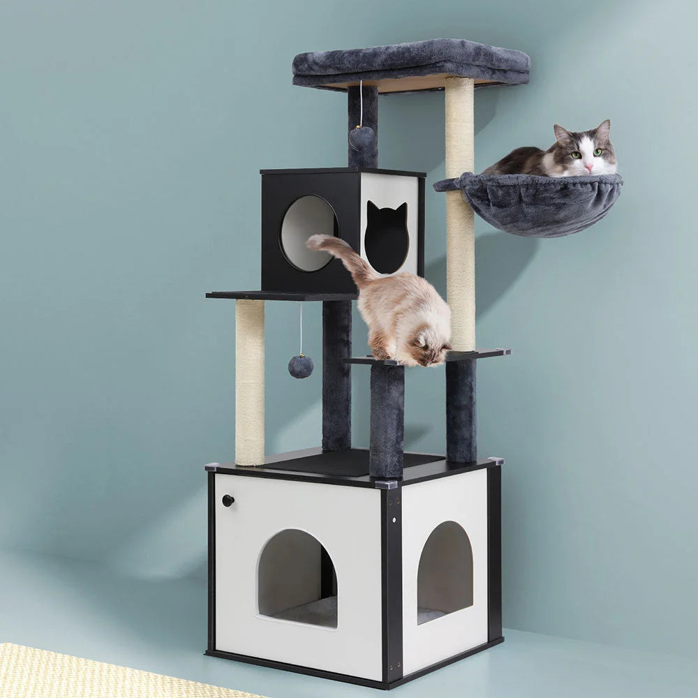 Cat Tree Tower Scratching Post Scratcher 144cm Wood Bed