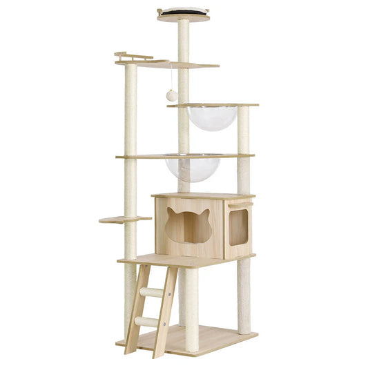 Cat Tree Tower Scratching Post Scratcher 174cm Wood Bed