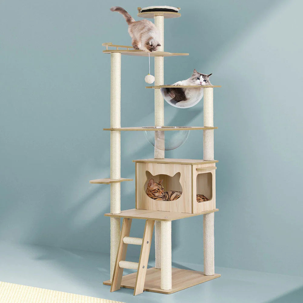 Cat Tree Tower Scratching Post Scratcher 174cm Wood Bed