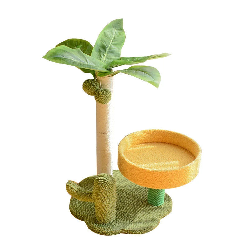 Cat Tree with Faux Leaves Sisal Scratching Post Cozy Bed