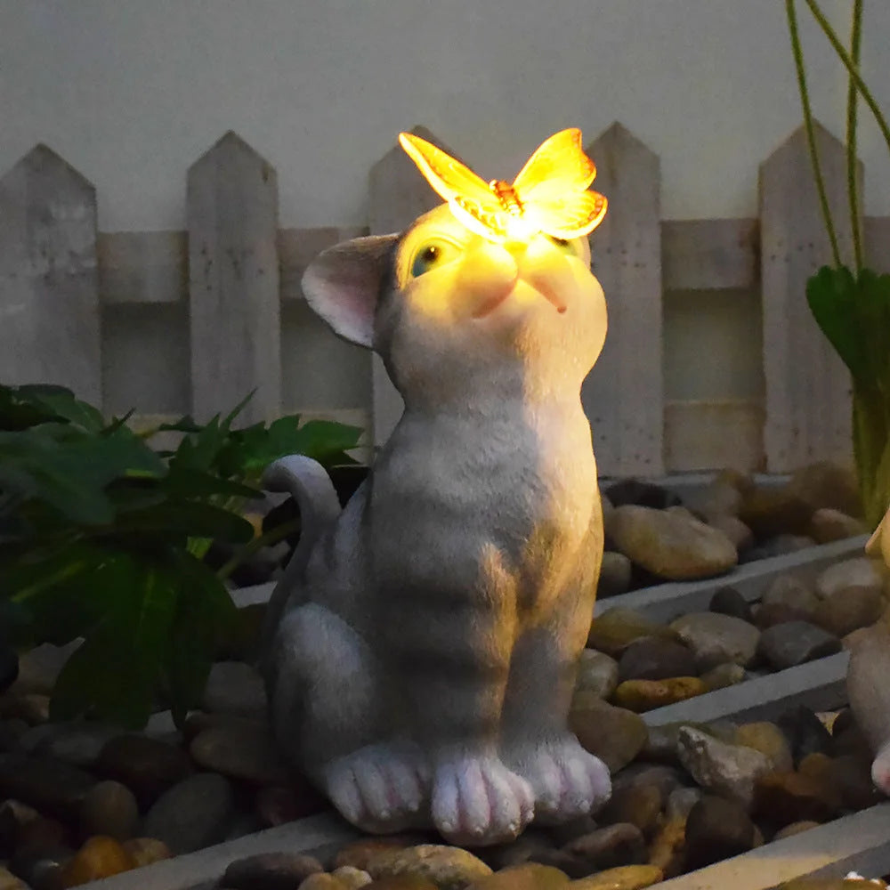 Cats and Butterflies Charming Solar-Powered Animal Garden