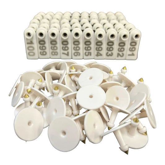 Cattle Ear Tags 1-100 5x2cm Set - Mini White Cow Sheep Pig