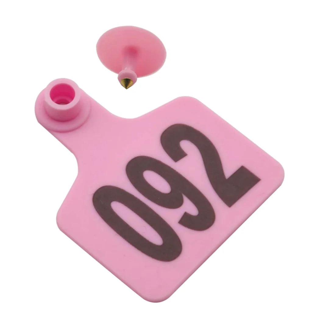 Cattle Ear Tags 1-100 6x7cm Set - Medium Pink Cow Sheep