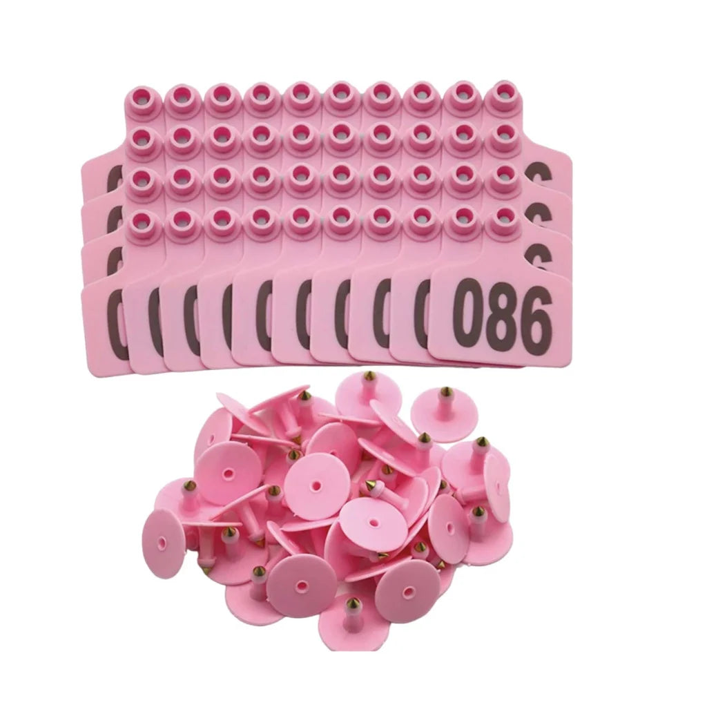 Cattle Ear Tags 1-100 6x7cm Set - Medium Pink Cow Sheep