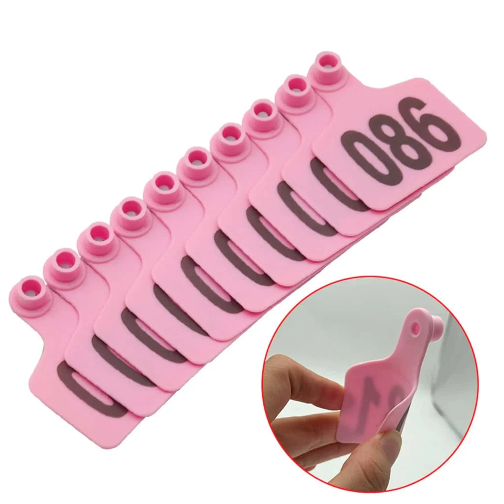 Cattle Ear Tags 1-100 6x7cm Set - Medium Pink Cow Sheep