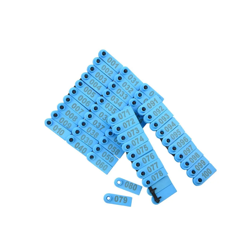 Cattle Ear Tags Set 1-100 5x2cm Blue Small Cow Sheep Pig
