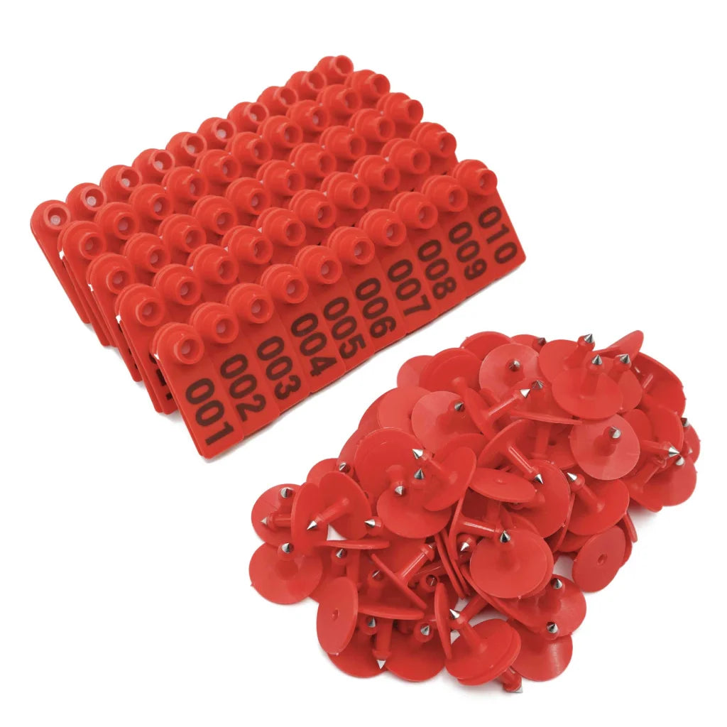 Cattle Ear Tags Set 1 100 5x2cm Mini Red