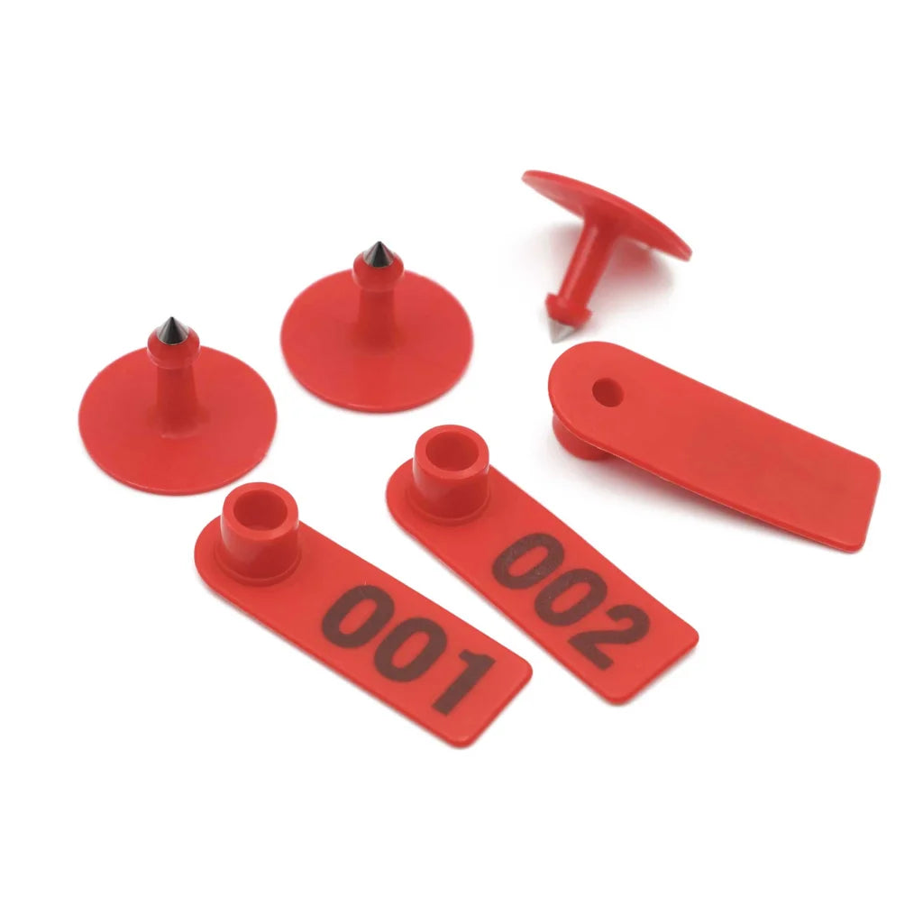 Cattle Ear Tags Set 1-100 5x2cm Mini Red Cow Sheep Pig