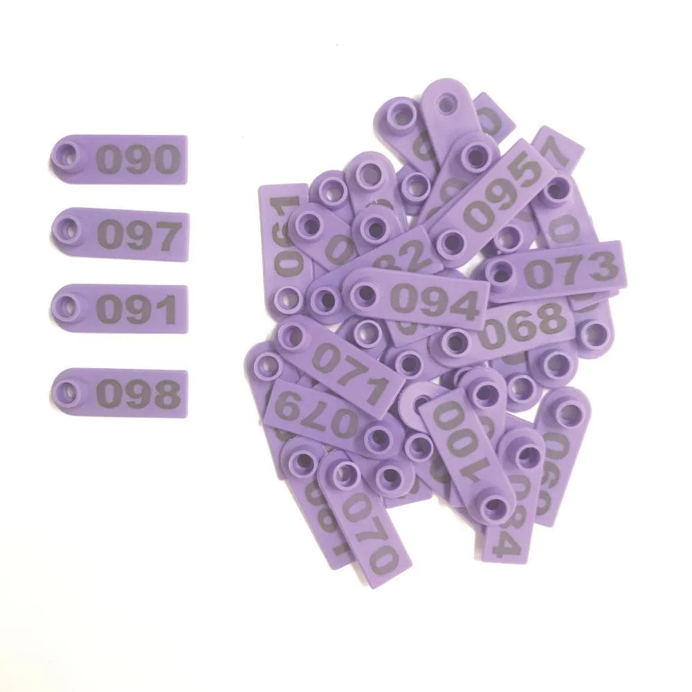 Cattle Ear Tags Set 1-100 5x2cm Purple Cow Sheep Pig Small