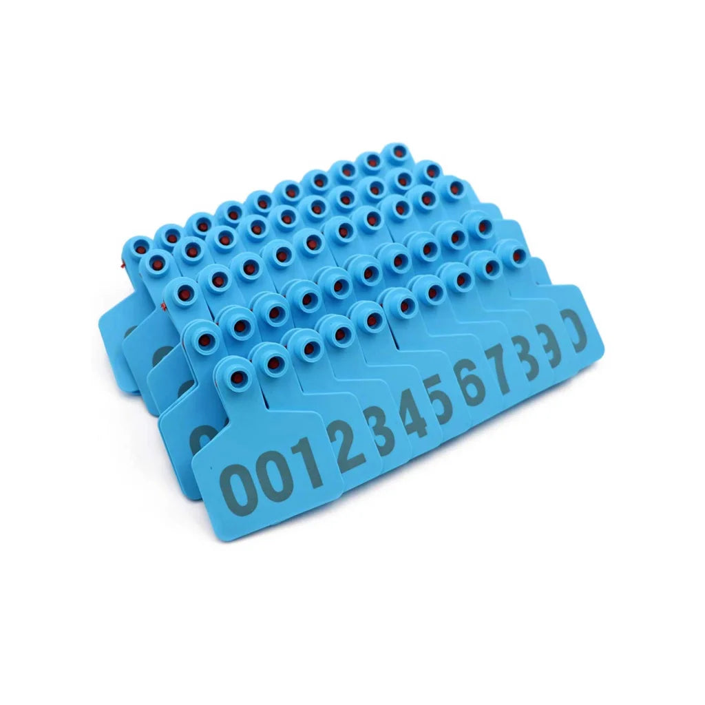 Cattle Ear Tags Set 1-100 5x4cm Small Blue Pig Goat