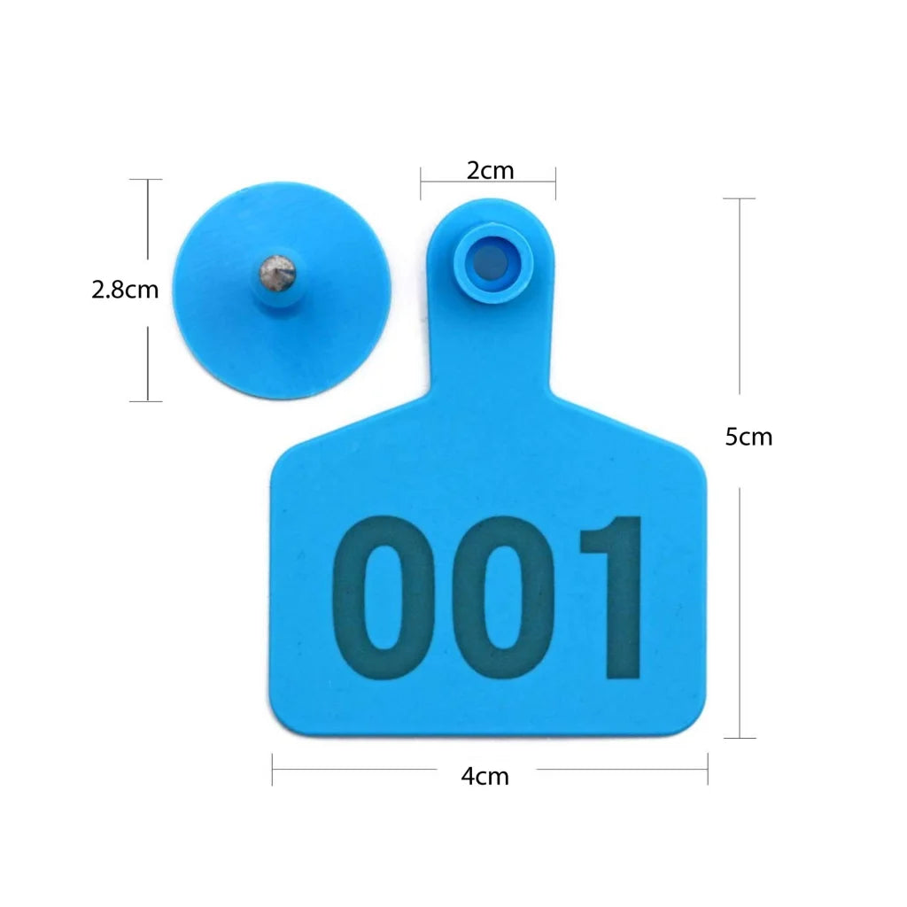 Cattle Ear Tags Set 1-100 5x4cm Small Blue Pig Goat
