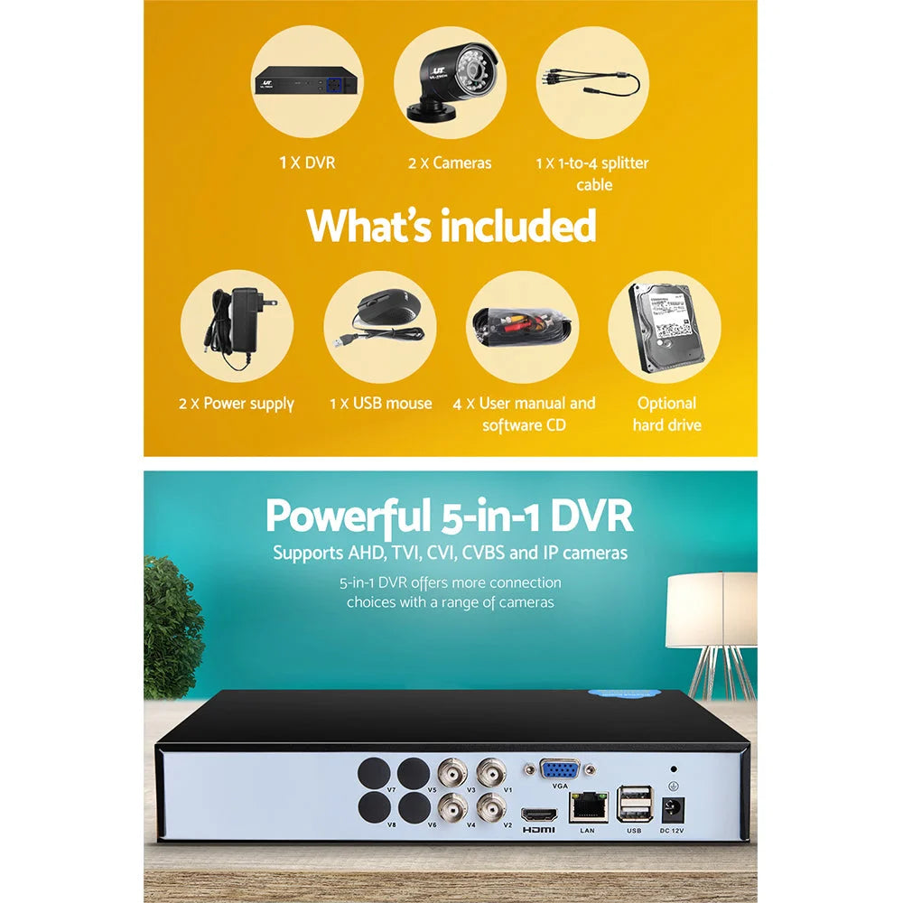 CCTV Security System 2TB 4CH DVR 1080P with 2 Camera Sets