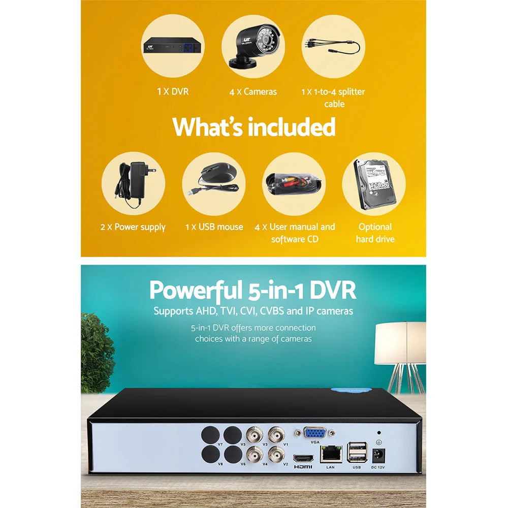 CCTV Security System 2TB 4CH DVR 1080P with 4 Camera Sets