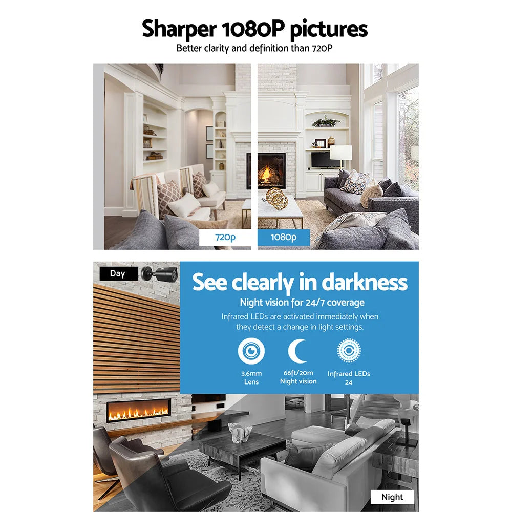 CCTV Security System 4‑CH DVR 1080P 4 Cameras 2 TB - CCTV