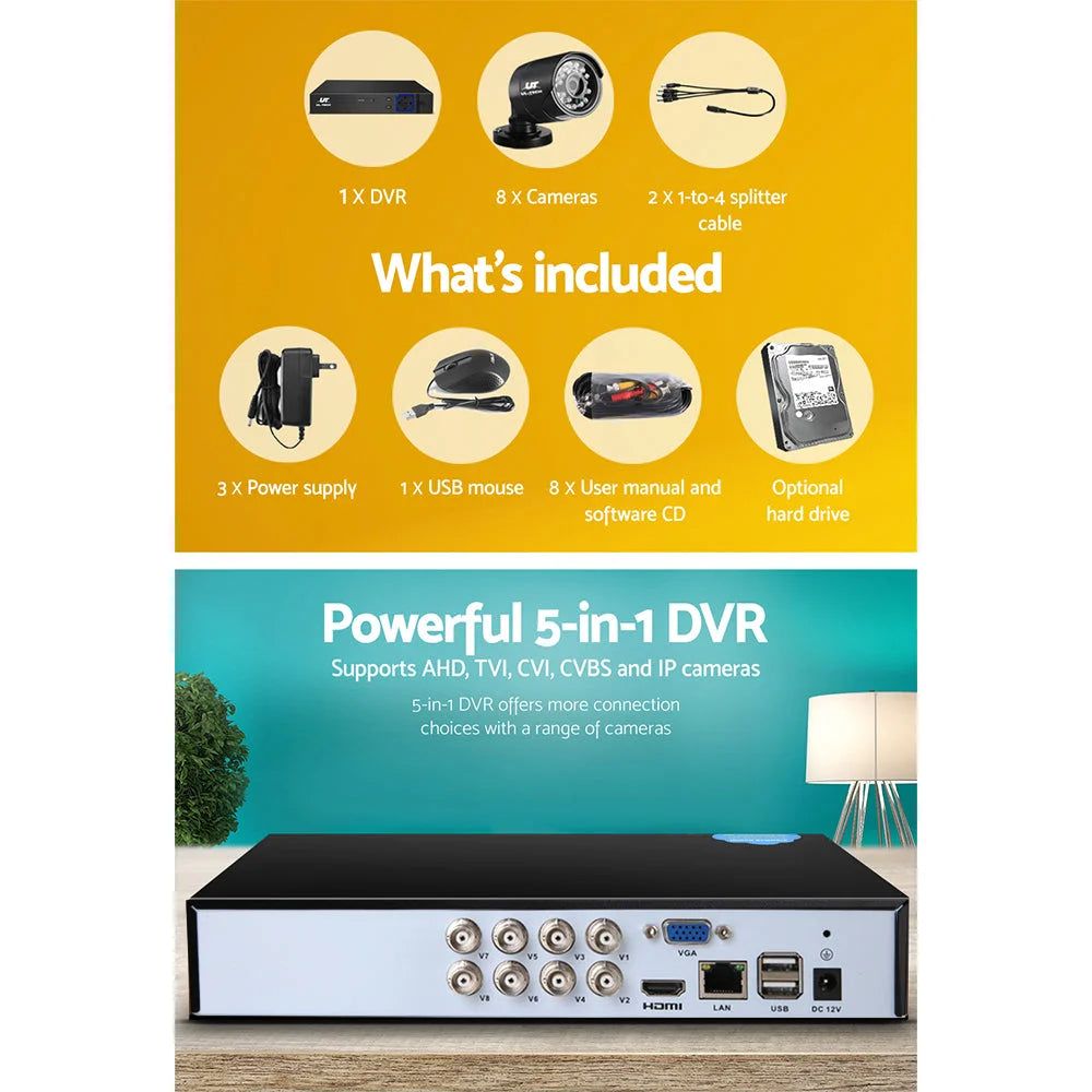 CCTV Security System 8‑CH DVR 1080P 8 Cameras 2 TB - CCTV