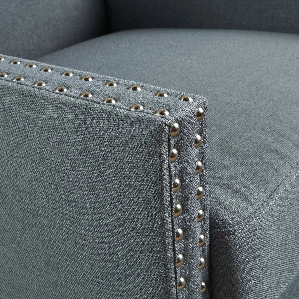 Cecilia Classic Studded Light Grey Wingback Club Armchair