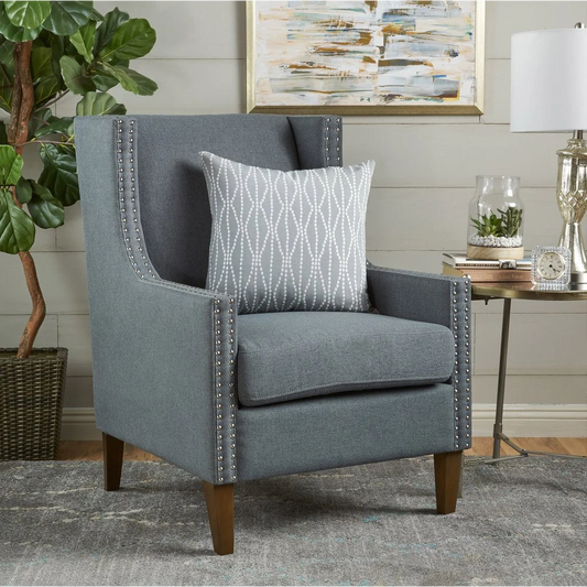 Cecilia Classic Studded Light Grey Wingback Club Armchair