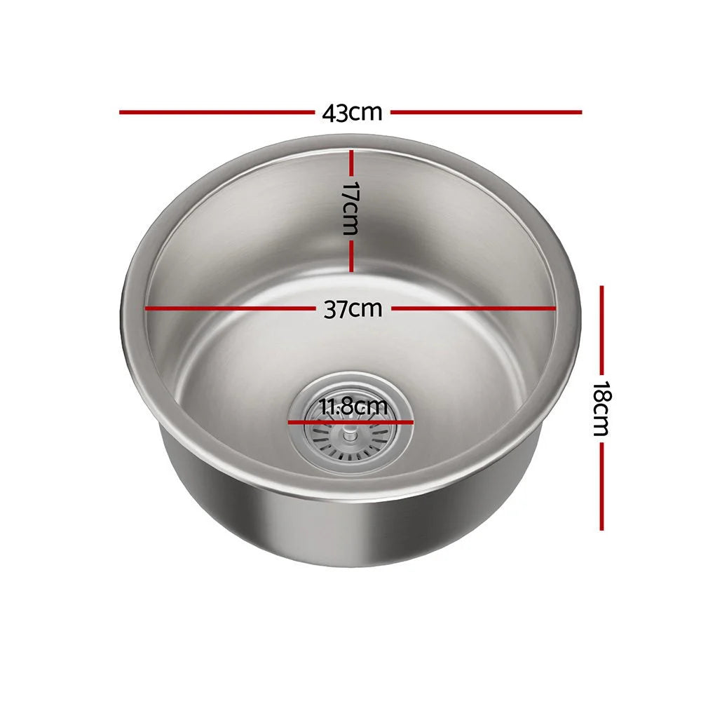 Cefito Kitchen Sink 43cm Round Stainless Steel Basin Single