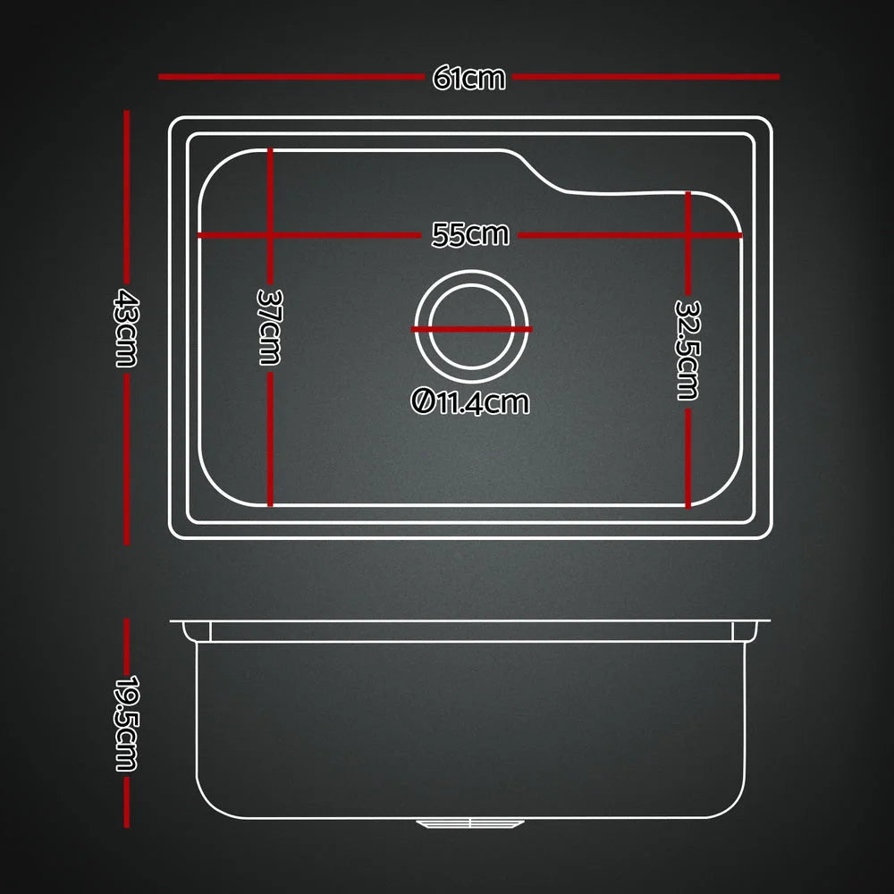 Cefito Kitchen Sink 61X43CM Stainless Steel Basin Single