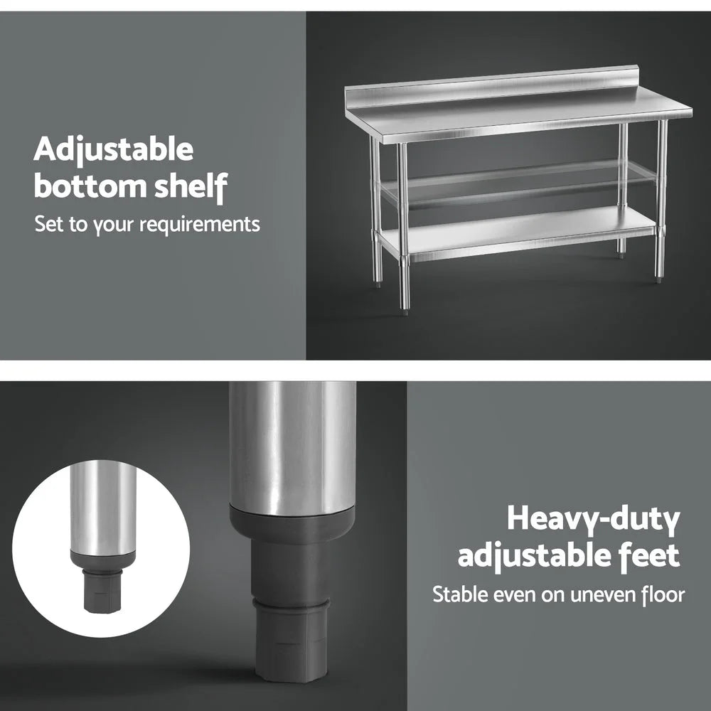 Cefito Stainless Steel Kitchen Bench w/ Splashback