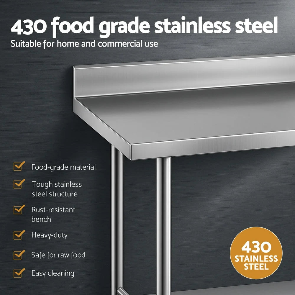 Cefito Stainless Steel Kitchen Bench w/ Splashback