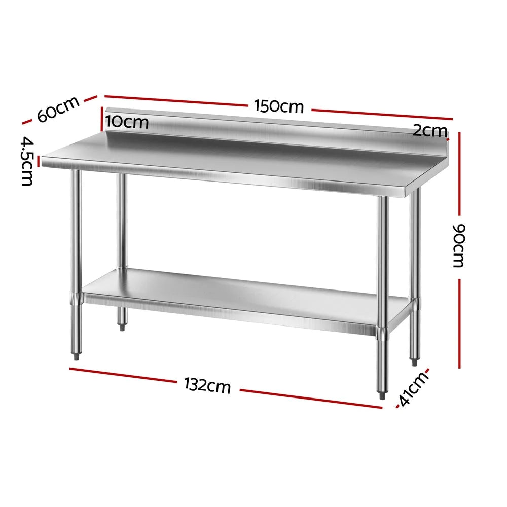Cefito Stainless Steel Kitchen Bench w/ Splashback