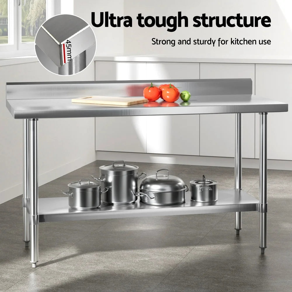 Cefito Stainless Steel Kitchen Bench w/ Splashback
