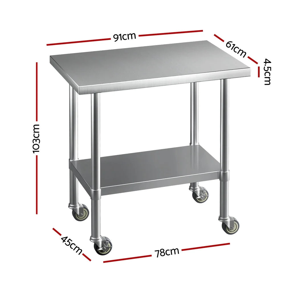 Cefito Stainless Steel Kitchen Benches Work Bench Wheels