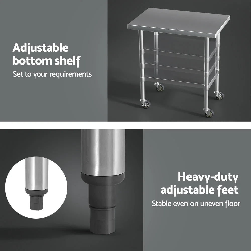 Cefito Stainless Steel Kitchen Benches Work Bench Wheels