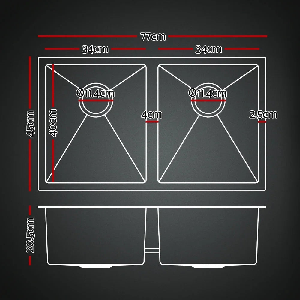 Cefito Stainless Steel Sink 77x45CM With Pull Out Mixer Tap