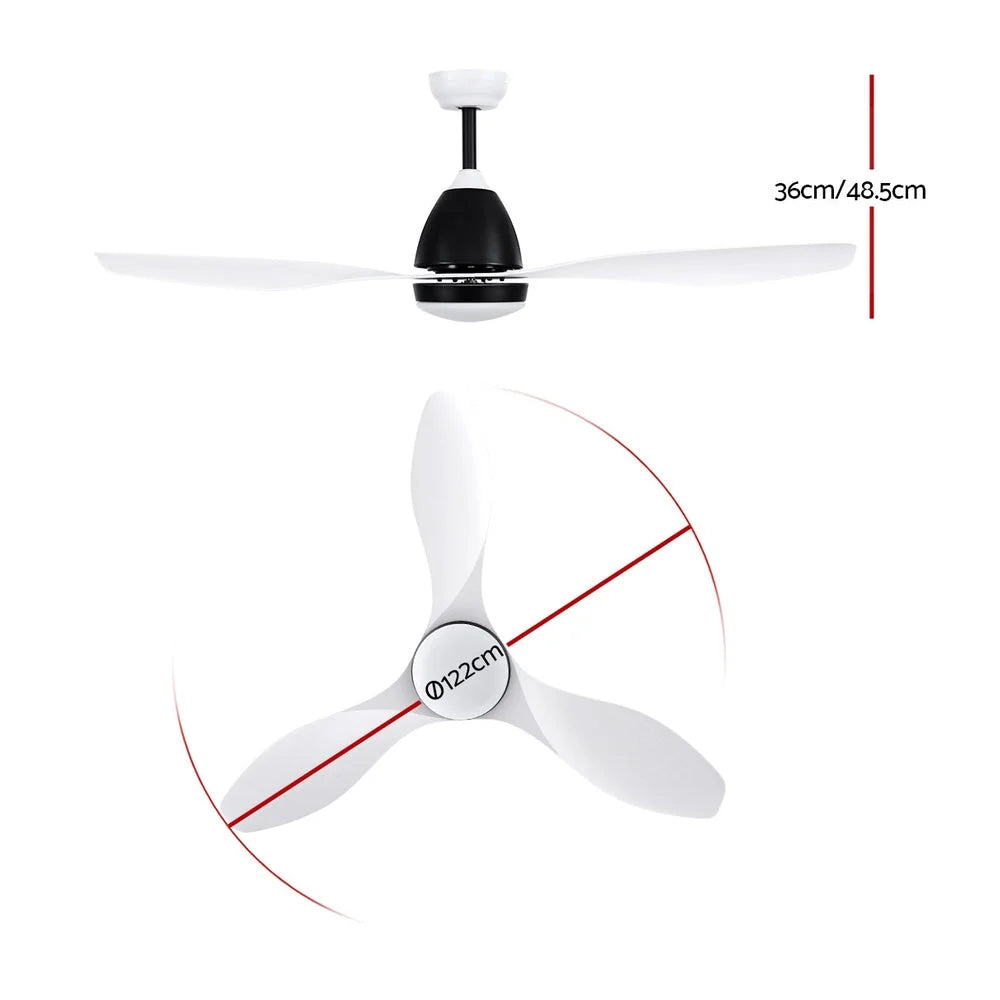 Ceiling Fan 48’’ with Light Remote Control White 3 Blades