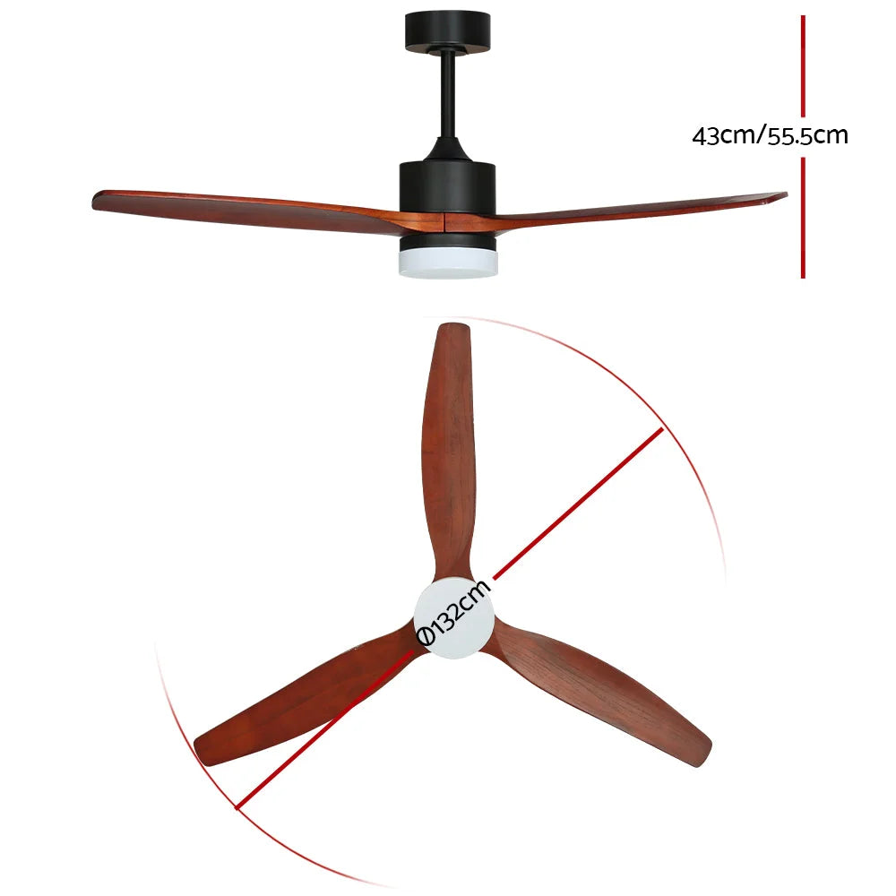 Ceiling Fan 52’’ AC Motor 3 Blades with Light - Dark Wood