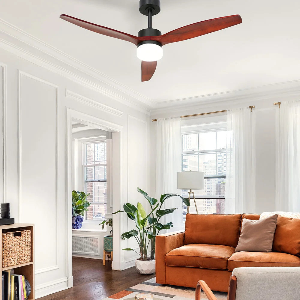 Ceiling Fan 52’’ AC Motor 3 Blades with Light - Dark Wood