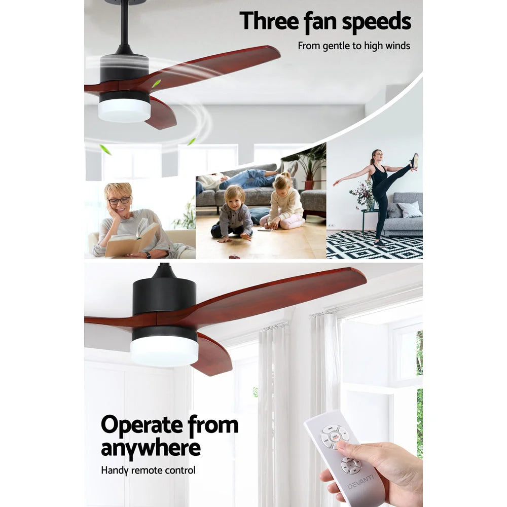 Ceiling Fan 52’’ AC Motor 3 Blades with Light - Dark Wood